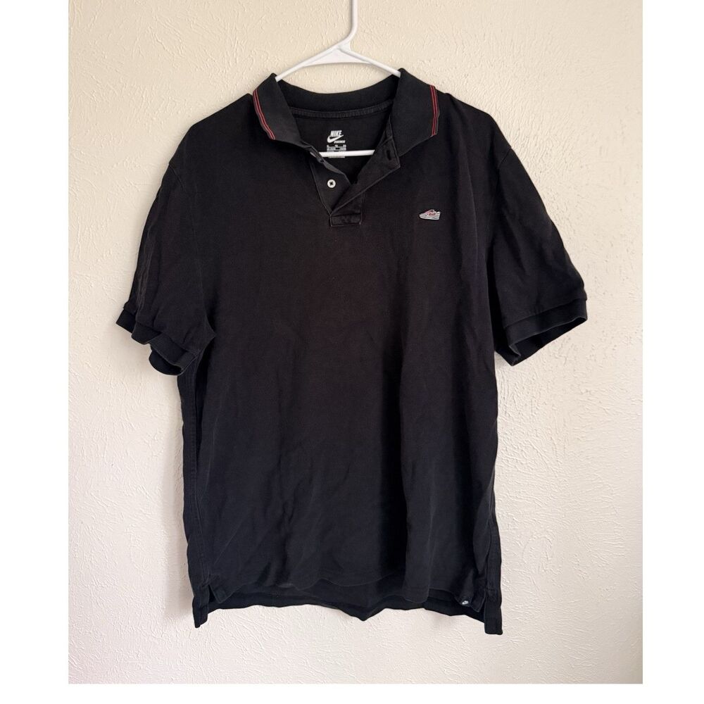 Vintage Nike Sportswear Polo Shirt Men’s XL Black Embroidered Sneaker Logo